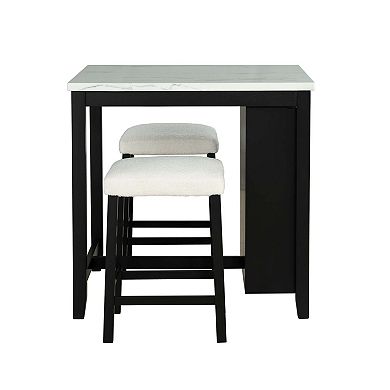 3-Piece 36 in. H Bar Table Set with 2 Stools, USB-A and USB-C Charging Ports