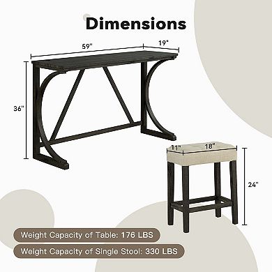 4-Piece 36 in. H Bar Table Set with 3-Stools and USB Charging Portsand USB Charging Ports