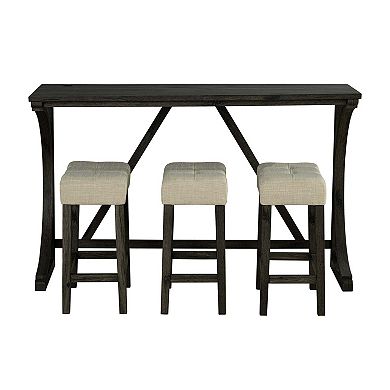4-Piece 36 in. H Bar Table Set with 3-Stools and USB Charging Portsand USB Charging Ports