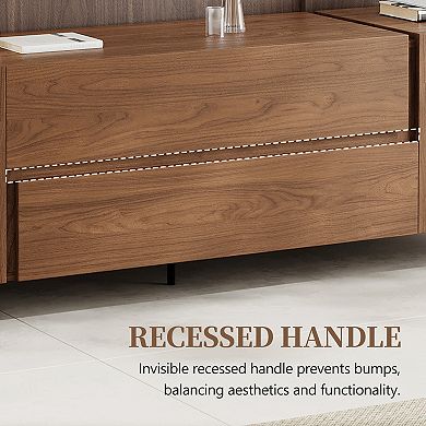 Modern Walnut Tv Stand With Drawers & Cabinets - 70.9" Wide Media Console For Living Room, Storage
