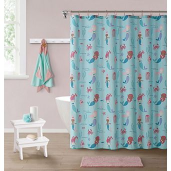 Kate Aurora Montauk Accents Complete 5 pc Juvi Mermaid Themed Fabric Shower Curtain Bathroom Set