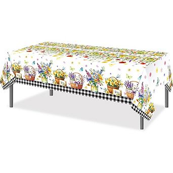 Floral Plastic Tablecloth Set Disposable Waterproof Party Table Cover