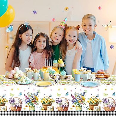 Floral Plastic Tablecloth Set Disposable Waterproof Party Table Cover