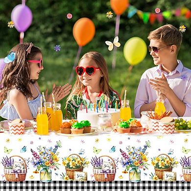 Floral Plastic Tablecloth Set Disposable Waterproof Party Table Cover