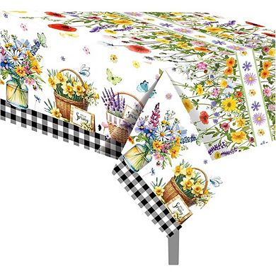 Floral Plastic Tablecloth Set Disposable Waterproof Party Table Cover