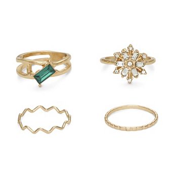 Emberly Gold Tone Snowflake Ring 4 pc Set