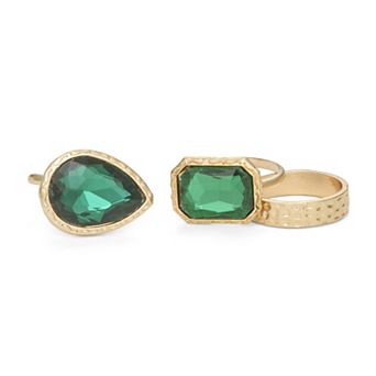Emberly Gold Tone Gemstone 3-Pack Ring Set