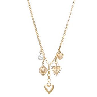 Emberly Gold Tone Polished Frontal Charms Necklace