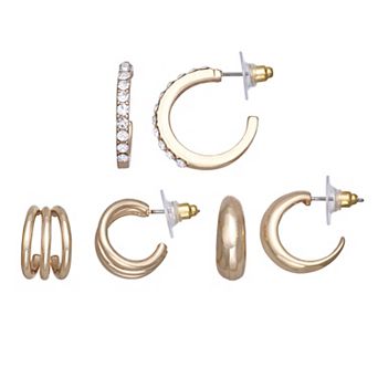 Emberly Gold Tone Hoop Earring 3 pc Set