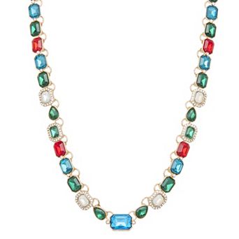 Emberly Gold Tone Multicolor Statement Necklace