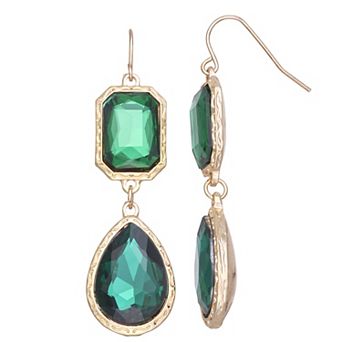 Emberly Gold Tone Double Stone Drop Earrings