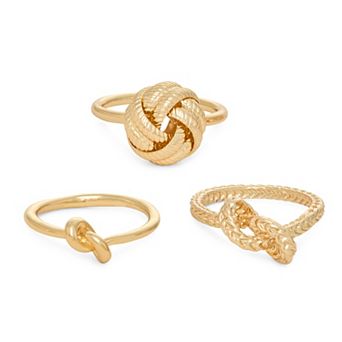 Emberly Gold Tone Polished & Textured Love Knots 3 pc Ring Set