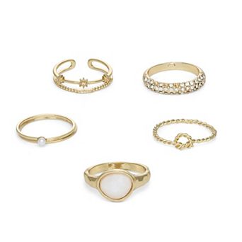 Emberly Gold Tone Polished 5 pc Celestial Ring Set