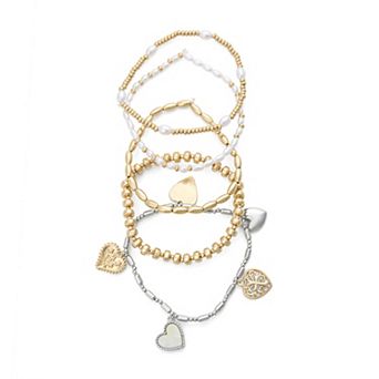 Emberly Polished Heart Charms 5 pc Bracelet Set