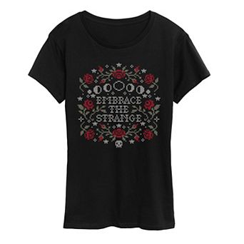 Women's Embrace The Strange Cross Stitch Graphic Tee