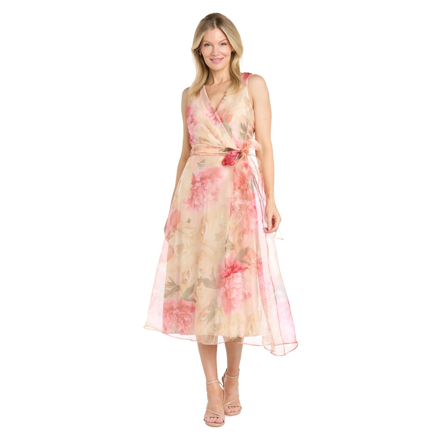 Женские платья R&M Richards Floral Sheer Organza Wrap Tea Length Dress