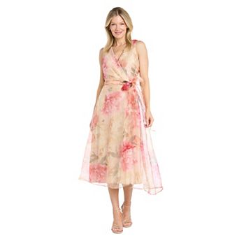 Women's R&M Richards Floral Sheer Organza Wrap Tea Length Dress