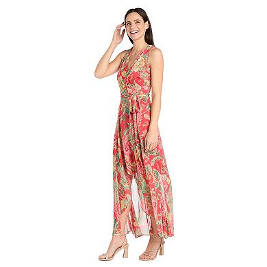 Women's R&M Richards Floral Metallic Chiffon Hi-Lo Wrap Dress