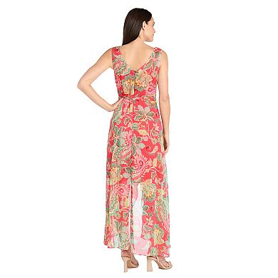 Women's R&M Richards Floral Metallic Chiffon Hi-Lo Wrap Dress