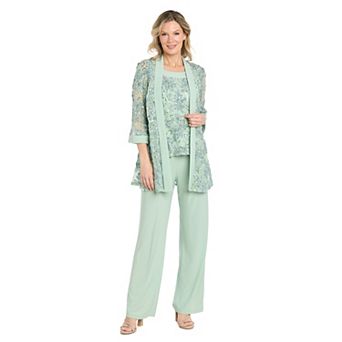 Women's R&M Richards Sequin Embroidered Soutache 3 pc Mock Jacket & Pantsuit Set