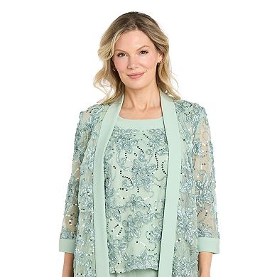 Women's R&M Richards Sequin Embroidered Soutache 3-Piece Mock Jacket & Pantsuit Set
