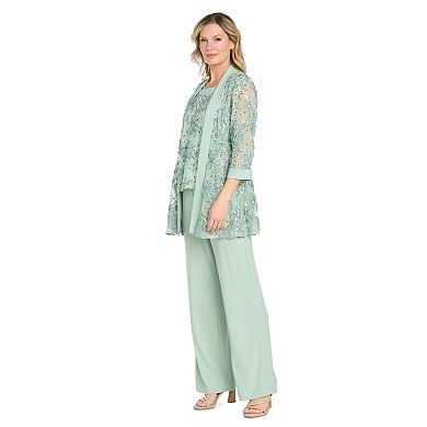 Women's R&M Richards Sequin Embroidered Soutache 3-Piece Mock Jacket & Pantsuit Set