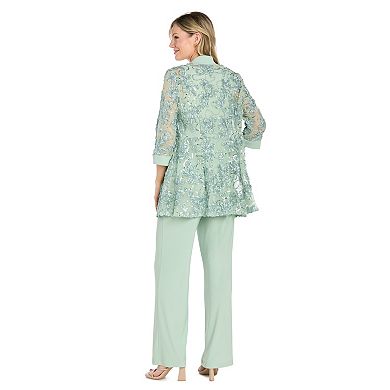 Women's R&M Richards Sequin Embroidered Soutache 3-Piece Mock Jacket & Pantsuit Set