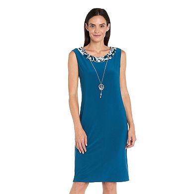 Women's R&M Richards Scroll Print Jacket, Dress & Necklace 3-Piece Set