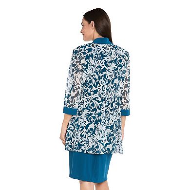 Women's R&M Richards Scroll Print Jacket, Dress & Necklace 3-Piece Set