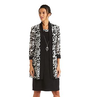 Women's R&M Richards Scroll Print Jacket, Dress & Necklace 3 pc Set