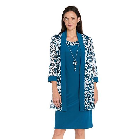 Женские платья R&M Women's R&M Richards Scroll Print Jacket, Dress & Necklace 3 pc Set