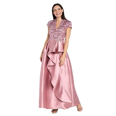 Женские платья R&M Women's R&M Richards Embroidered Mesh Side Cascade Evening Gown