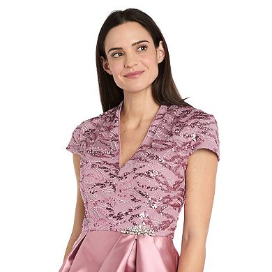 Women's R&M Richards Embroidered Mesh Side Cascade Evening Gown