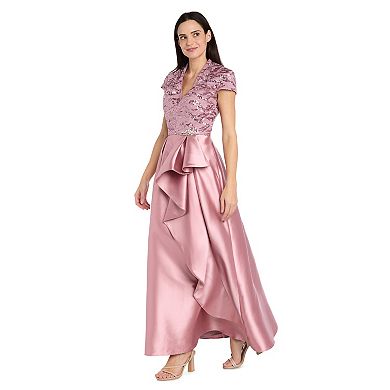 Women's R&M Richards Embroidered Mesh Side Cascade Evening Gown