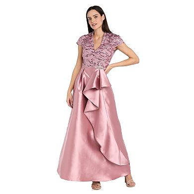 Women's R&M Richards Embroidered Mesh Side Cascade Evening Gown