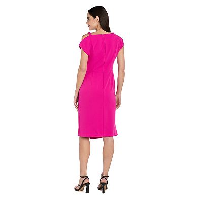 Women's R&M Richards Asymmetric Ruched Sheath Dress with Shoulder Accent