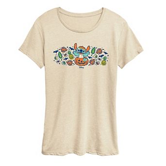 Women's Disney's Lilo & Stitch Pumpkin Florals Graphic Tee