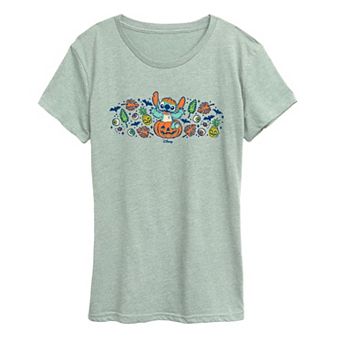 Women's Disney's Lilo & Stitch Pumpkin Florals Graphic Tee