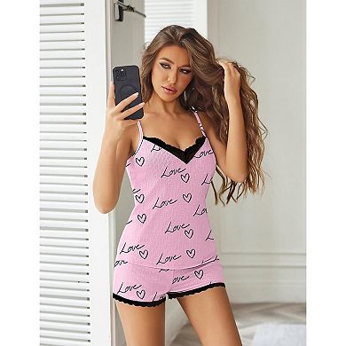 Ekouaer Womens Pajama Sets Two Piece Set Soft V Neck Lace Trim Nightwear