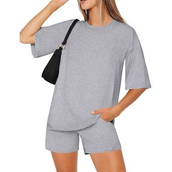 Ekouaer Women Two Piece Set Oversized Boxy T shirt Casual Short Sets Summer Travel Matching Fashion