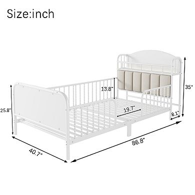 Lufeiya kid Twin Size Metal Platform Bed with LED Lights,Upholstered Headboard and Storage Shelf
