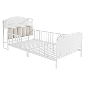 Lufeiya kid Twin Size Metal Platform Bed with LED Lights,Upholstered Headboard and Storage Shelf