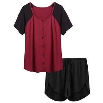 Elouaer Two Piece Pajama Sets Short Sleeve Lounge Sets Soft Round Neck Top and Shorts Sleepwear