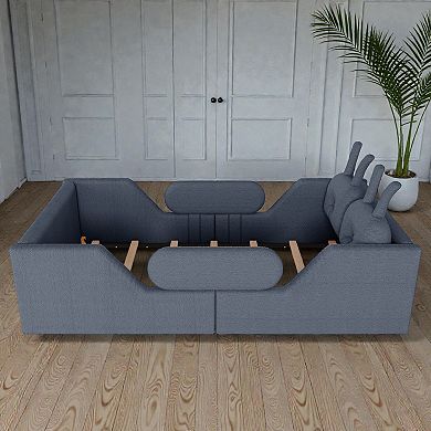 Lufeiya Kids Twin Upholstered Platform Bed with Rabbit Cushions with Removable Safety Rails