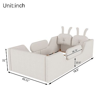 Lufeiya Kids Twin Upholstered Platform Bed with Rabbit Cushions with Removable Safety Rails
