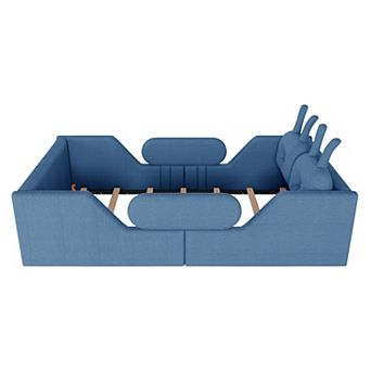 Lufeiya Kids Twin Upholstered Platform Bed with Rabbit Cushions with Removable Safety Rails