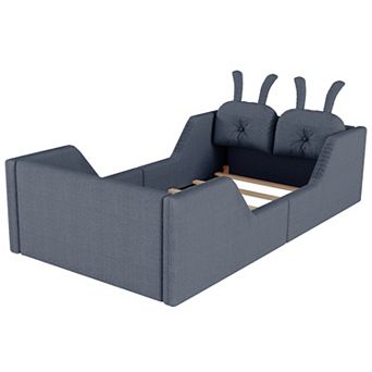Lufeiya Kids Twin Upholstered Platform Bed with Rabbit Cushions with Removable Safety Rails