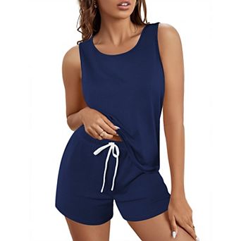 Ekouaer Womens Cotton Pajamas Tank Pj Shorts Set Sleepwear Two Piece Lounge Casual Nightwear