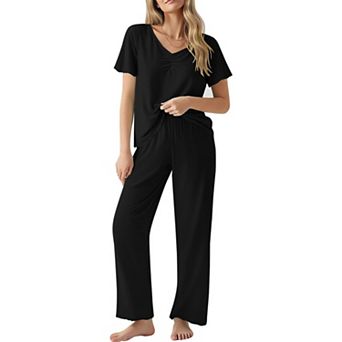 Ekouaer Womens Pajama Sets Two Piece Set Soft Pajamas for Women Short Sleeve and Long Pants Pjs