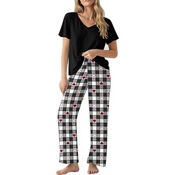 Ekouaer Womens Pajama Sets Two Piece Set Soft Pajamas for Women Short Sleeve and Long Pants Pjs